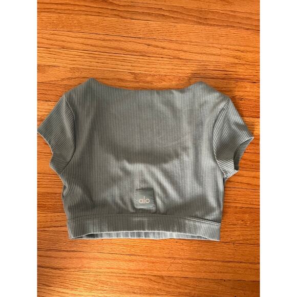 Alo Yoga Blissful Henley Bra Top in Teal - Picture 2 of 4